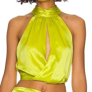 Nicholas Kai Halter Neck Top Mimosa Chartruese 100% Silk Blouse Size 4 NWT